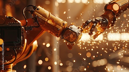 As the robotic arm moves gracefully, sparks fly, symbolizing the intricate dance of modern machinery in steel manufacturing.
