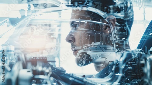 double exposure of car engineer and automotive part