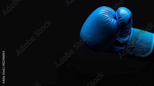 Motivational Sports Poster Featuring a Solitary Blue Boxing Glove on Black Background - Ideal for Inspirational Quotes and Advertising Design
