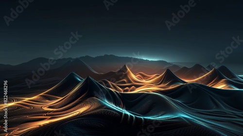 Mountain range with a blue and orange sky