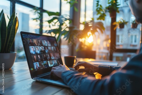 Virtual Team Meeting: Professional Video Conference on a Laptop