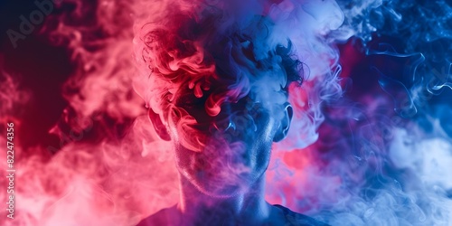 Symbolic image of stress man with smoke coming out of his head. Concept Stress, Overwhelmed, Mental Health, Coping Strategies, Emotions