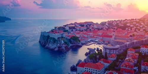 Aerial view of Dubrovnik old town in Croatia a popular European destination. Concept Travel, Europe, Dubrovnik, Croatia, Aerial View