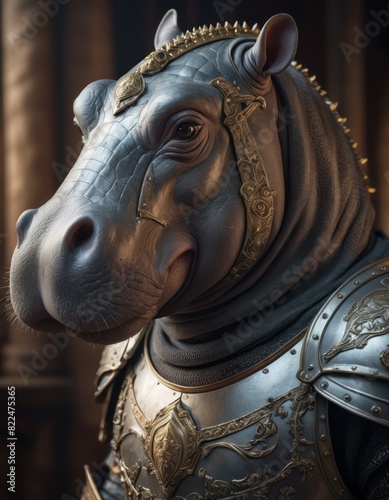 medieval knight on a Hippopotamus