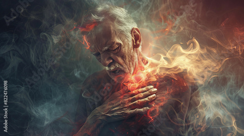 A man is depicted in a fiery, glowing state