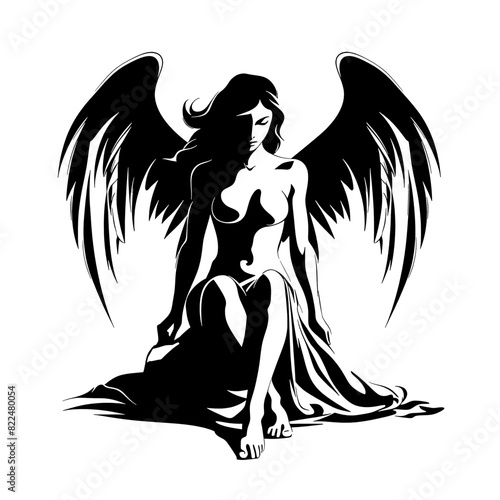 Graceful Vector Art of a Female Archangel Silhouette: Embrace Divine Feminine Energy and Empowerment in Your Sacred Space