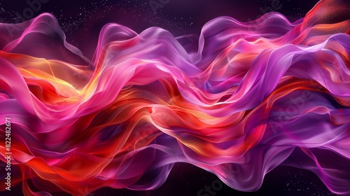  A black background bears a computer-generated wave of intermingled pink and red hues, with an empty space in its midst Stars scatter the night sky behind