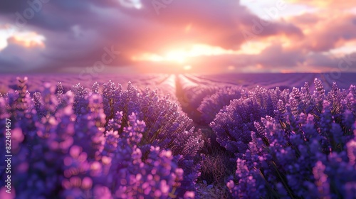 A beautiful field of lavender at sunset