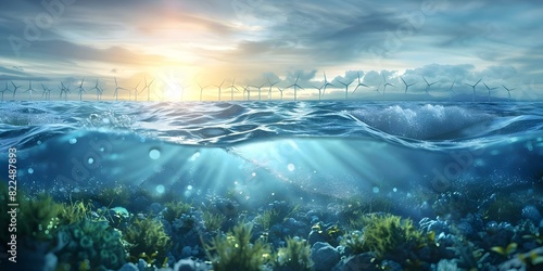 Visualizing Eco-Friendly Tidal Energy Generation in the Ocean. Concept Renewable Energy, Ocean Conservation, Sustainable Technology, Tidal Power, Eco-Friendly Innovation