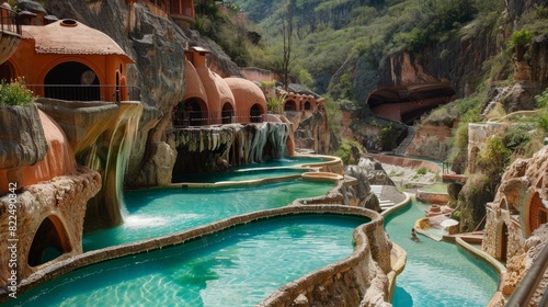 Unusual thermal pools Las Grutas De Tolantongo in Mexico --ar 16:9 Job ID: 41f29f87-92f3-4364-abd1-59d5580bcc1c