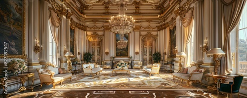 An opulent drawing room with gilded walls and furniture