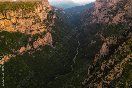  Vikos Gorge from the Oxya Viewpoint in the national park in Vikos-Aoos in zagori, northern Greece. Nature landscape