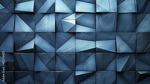  A tight shot of a blue-hued wall mosaic, comprised of varying sized cubes – each distinctly shaped and colored differently
