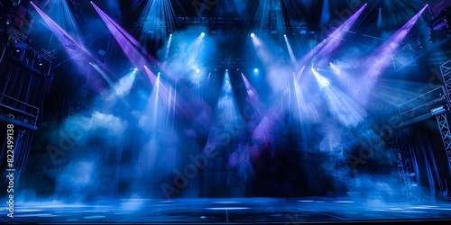 Dark stage with spotlights and fog empty theater set for opera performance. Concept Opera, Stage Design, Theatrical Lighting, Fog Effects, Stage Props