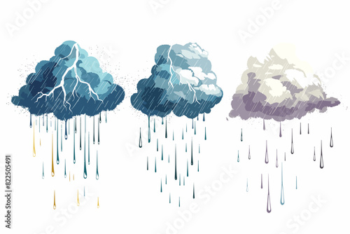 Cloud, Lightning, and Rain Icon, Thunderstorm Silhouette on White Background, Weather and Rainy Season Monochrome Design Element