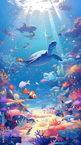a painting of a sea turtle swimming in the ocean