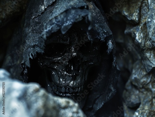 Close-up of Grim Reaper Skull in Hood 