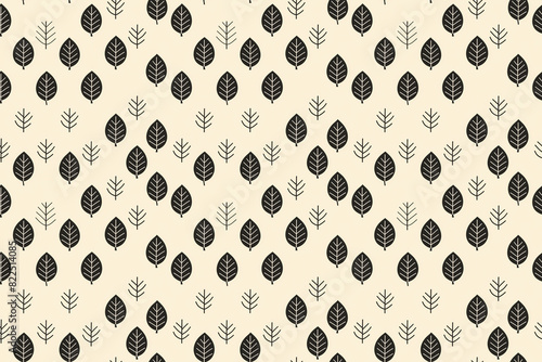 Seamless pattern with simple black leaves on a beige background, perfect for minimalist and stylish decorations