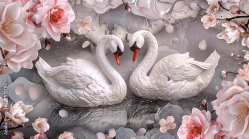 3D wallpaper design with florals Swan background