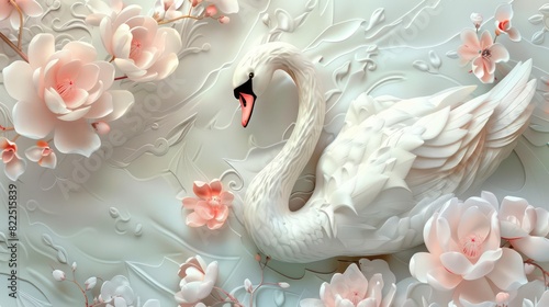 3D wallpaper design with florals Swan background