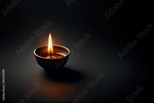 burning oil lamp on a dark background, copy space, symbol of grief and remembrance for the deceased