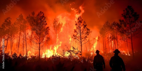 Global Concern: Wildfire Destroys Acres of Pine Trees During Dry Season. Concept Environment Conservation, Wildfire Prevention, Pine Tree Protection, Climate Change, Eco-friendly Practices