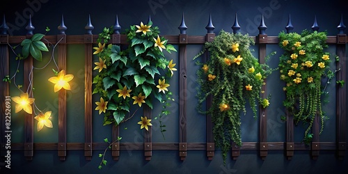 Winter jasmine plant, ivy, and vine set for wall and fence decoration