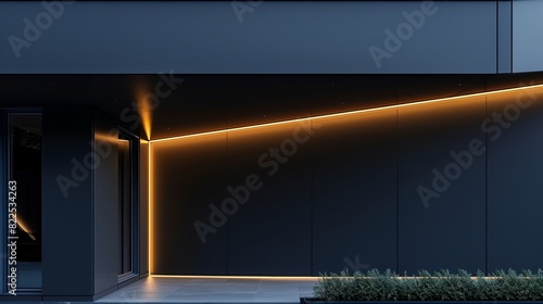 Sleek Parapet Wall in Midnight Black with Hidden Lighting and Angular Design