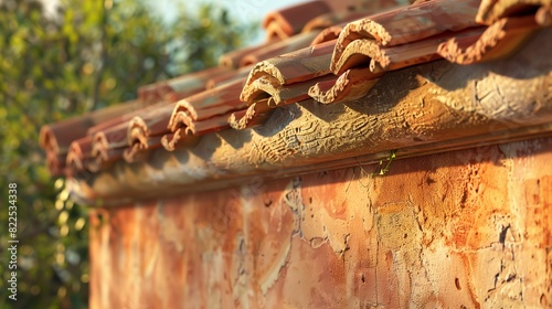 Rustic Parapet Wall in Terracotta with Textured Finish and Mediterranean Influence