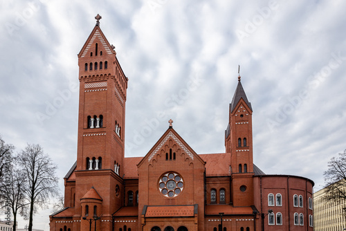 The Church of Saints Simon and Helena, known as Red Church, polish Roman Catholic church on Independence Square in Minsk, Belarus.