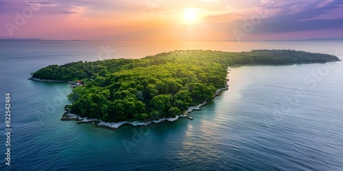 Aerial Perspective of a Verdant Croatian Island in the Adriatic Sea. Concept Aerial Photography, Croatian Island, Adriatic Sea, Verdant Landscapes