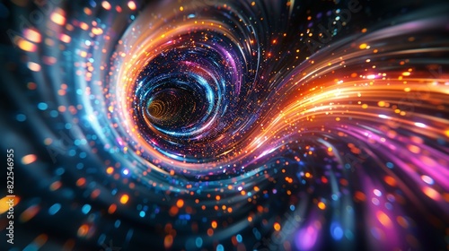 A dynamic illustration of swirling lights in various colors, creating a sense of motion and energy against a dark background