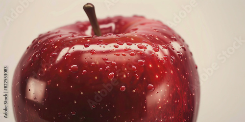 The Luscious Red Delight - A plump, juicy red apple rests on a verdant green stem against a pristine white background, beckoning you with its enticing presence.