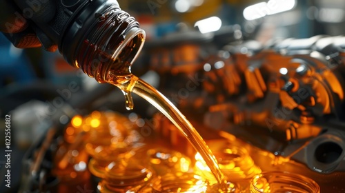 ouring changing car engine oil
