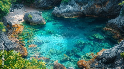 Turquoise-watered hidden cove on Islands
