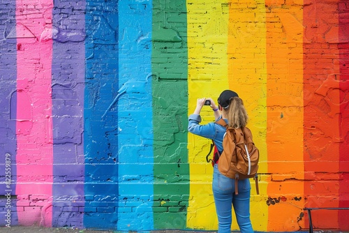 Celebrating LGBTQ+ Pride: Colorful Flag Mural Draws Admirers and Photographers