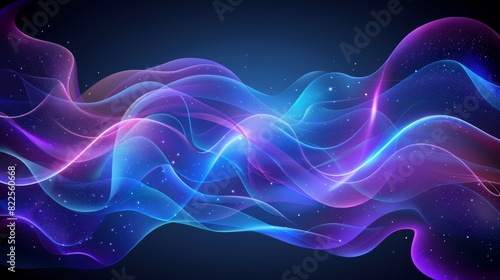  An abstract background with wavy lines and stars in blue and purple hues, overlaid on a dark blue backdrop A text space or wave of light centrally positioned