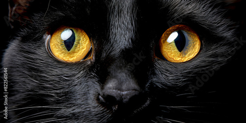 A black cat with yellow eyes