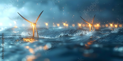 Illustration of tidal energy generation for sustainable ocean power. Concept Tidal Energy, Sustainable Power, Ocean Generation, Renewable Resources, Illustration Design