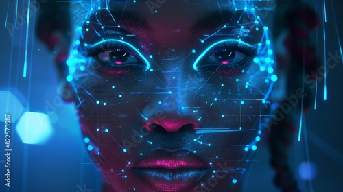 african american female cyber security analyst artificial intelligence facial recognition concept art
