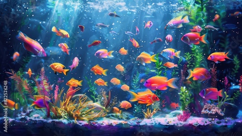 A beautiful saltwater aquarium with many colorful fish and live plants.