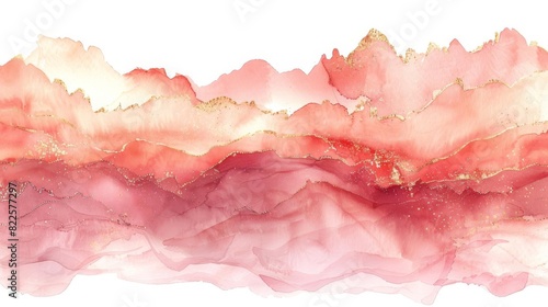 Abstract painting. Pink and red stains on a white background.