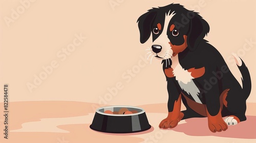 hungry dog eagerly awaiting food bowl pet mealtime concept ai generated cute animal illustration