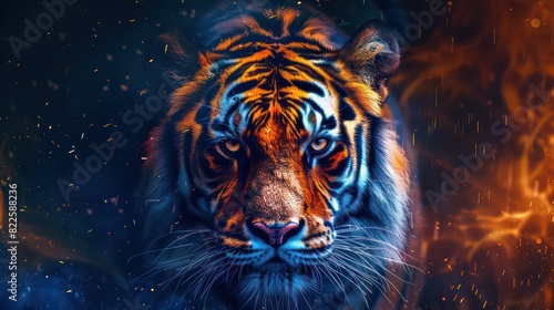 Cool, Epic, Artistic, Beautiful, and Unique Illustration of Tiger Animal Cinematic Adventure: Abstract 3D Wallpaper Background with Majestic Wildlife and Futuristic Design