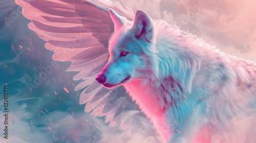Wolf with wings animal abstract wallpaper in pastel colors