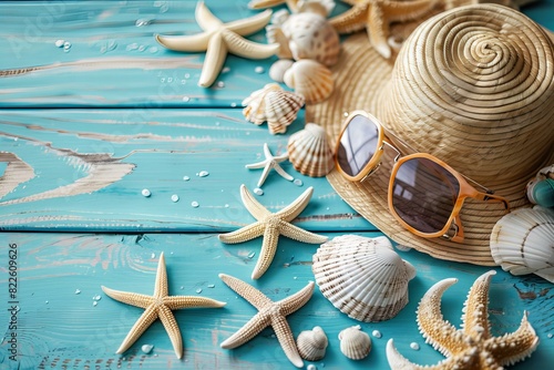 Seashells starfish blue table hat