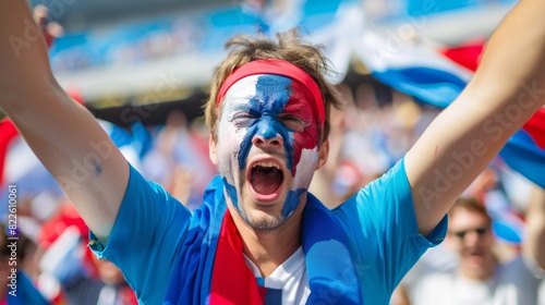 Excited Soccer Fan Celebrating French National Team's Performance 