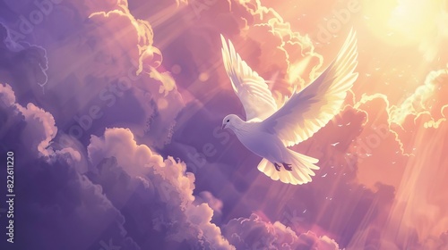ascension of jesus dove representing holy spirit rising in sky biblical concept illustration digital art