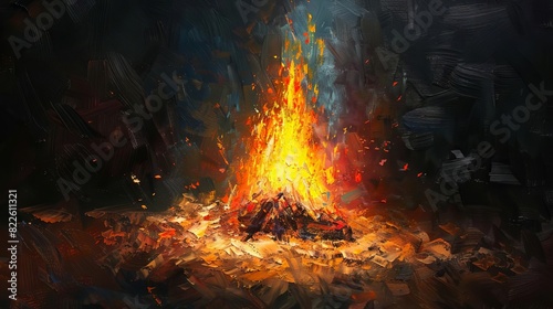 ash wednesday burning fire making ashes religious oil painting illustration
