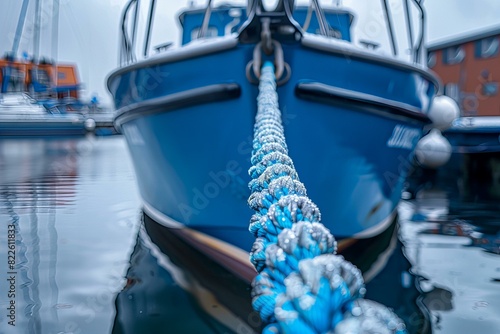Rope on boat tied to pole in harbor